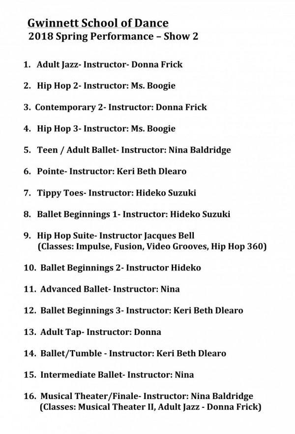 2018 Spring Performance SHOW 2 Order